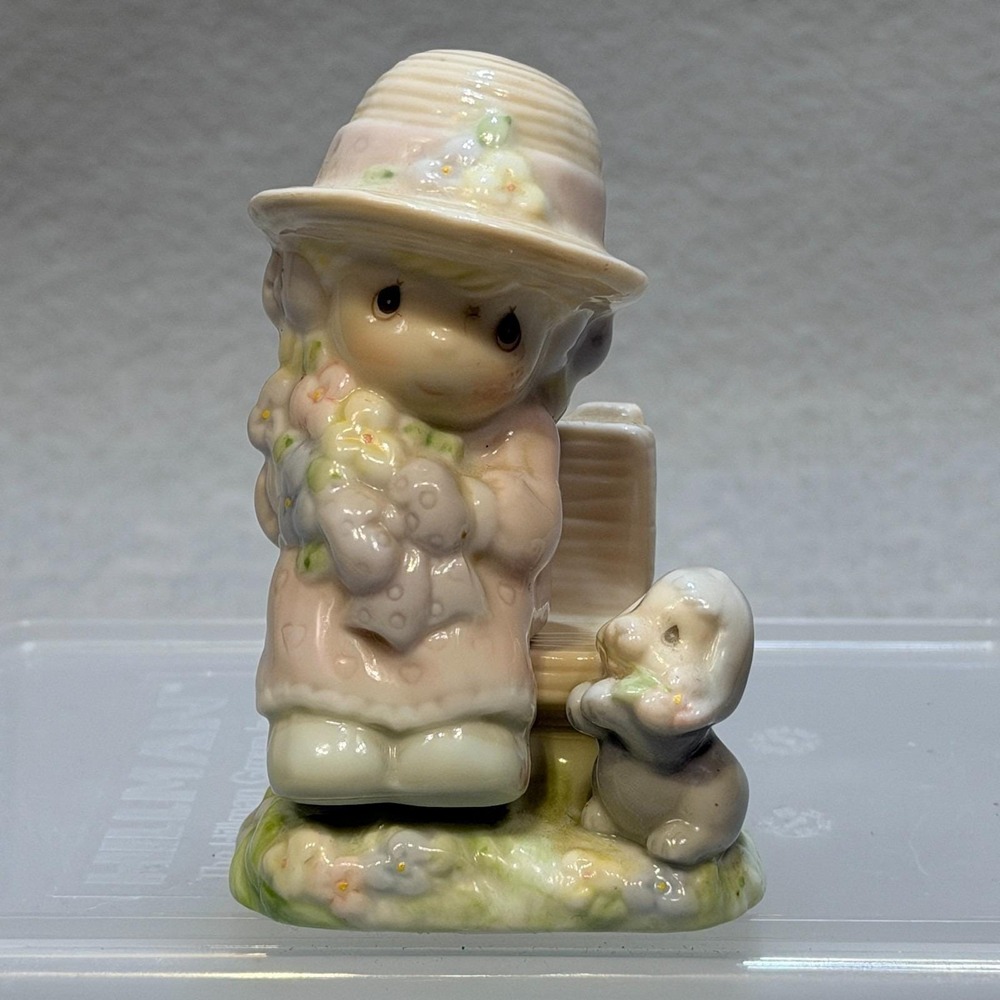 1997 Precious Moments Seasoned With A Smile Salt Pepper Shakers Girl Bench Puppy
